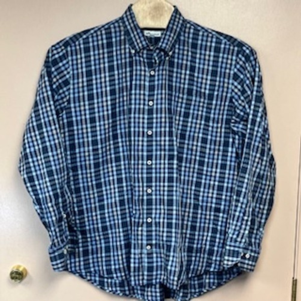Peter Millar Mens XXL Blue Plaid Button‎ Down Long Sleeve 100% Cotton Shirt